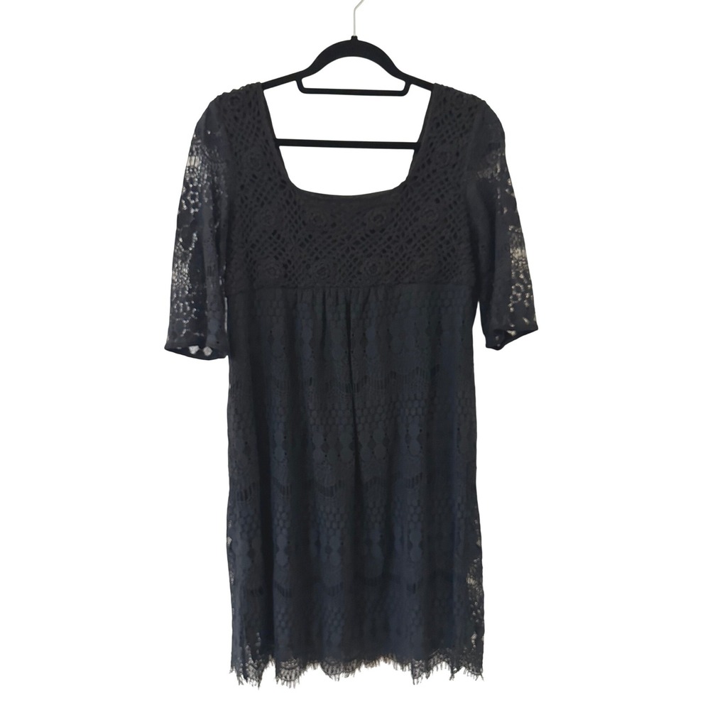 Solitare Whimsigoth Black Lace Crochet Mini Dress Square Neck Size L Gothic
